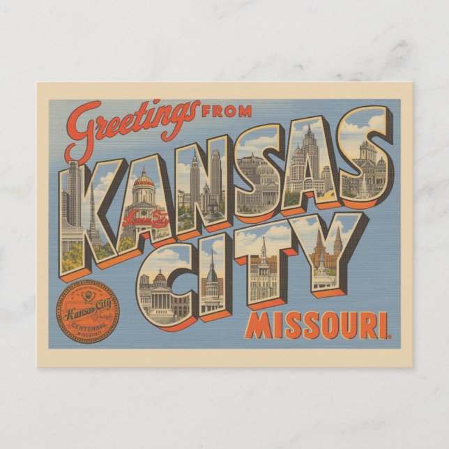Vintage "Grüße aus Kansas City, Missouri" Postkarte (Vorderseite)