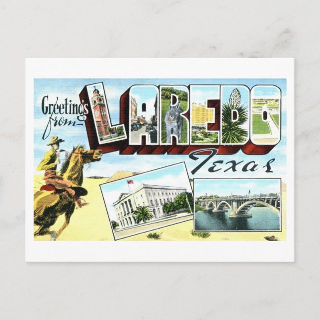 Vintage Grüße aus Laredo, Texas Postkarte (Vorderseite)