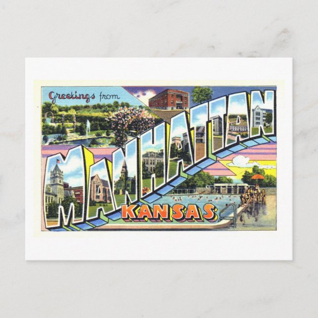 Vintage Grüße aus Manhattan, Kansas Postkarte (Vorderseite)