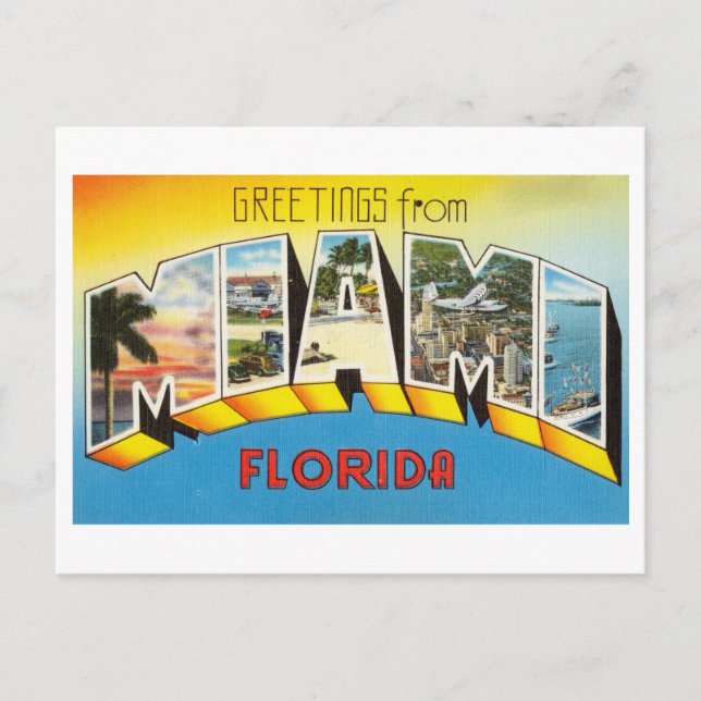 Vintage Grüße aus Miami, Florida Postkarte (Vorderseite)