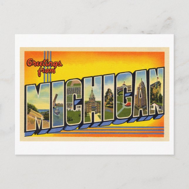 Vintage Grüße aus Michigan Postkarte (Vorderseite)