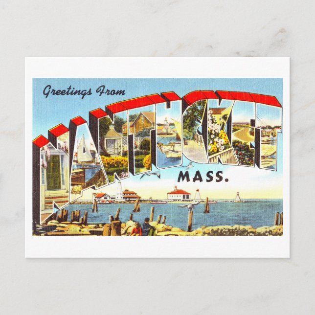 Vintage Grüße aus Nantucket, Massachusetts Postkarte (Vorderseite)
