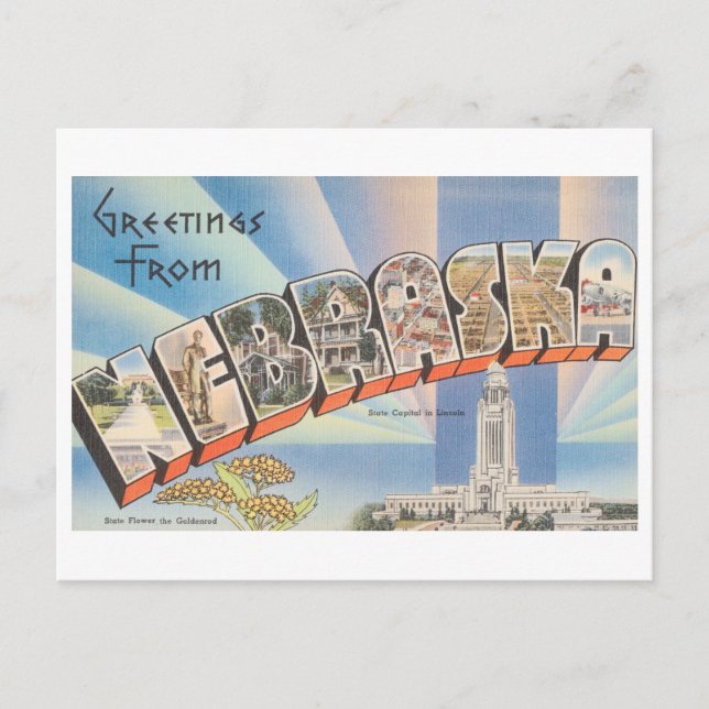 Vintage Grüße aus Nebraska Postkarte (Vorderseite)