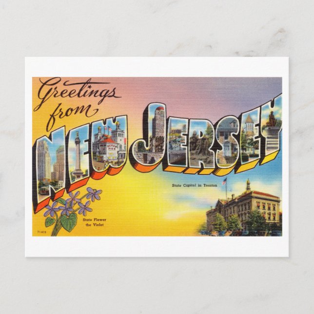 Vintage Grüße aus New Jersey Postkarte (Vorderseite)