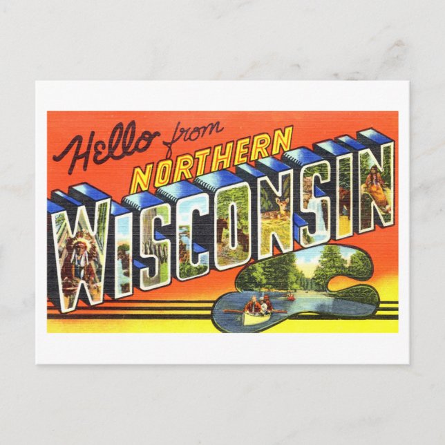 Vintage Grüße aus Nord-Wisconsin Postkarte (Vorderseite)