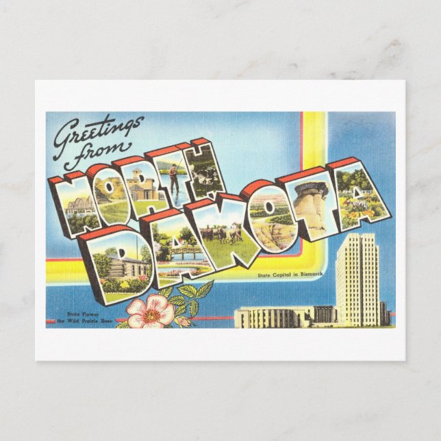Vintage Grüße aus North Dakota Postkarte (Vorderseite)