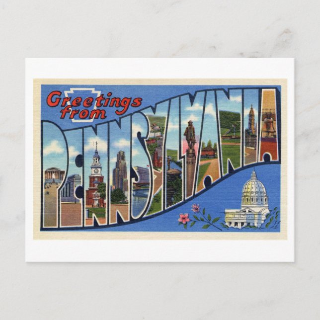 Vintage Grüße aus Pennsylvania Postkarte (Vorderseite)