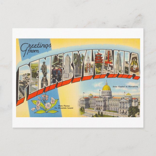 Vintage Grüße aus Pennsylvania Postkarte (Vorderseite)