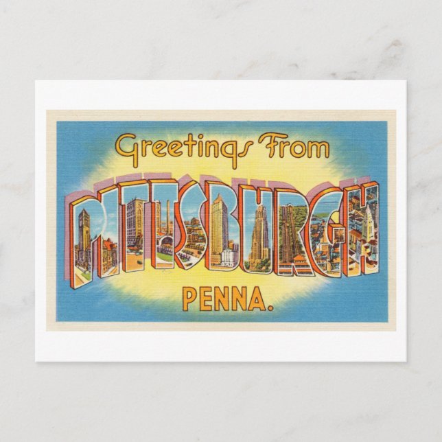 Vintage Grüße aus Pittsburgh, Pennsylvania Postkarte (Vorderseite)