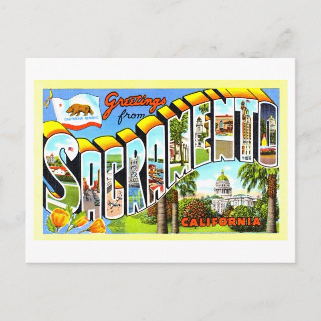 Vintage Grüße aus Sacramento, Kalifornien, Postkarte (Vorderseite)
