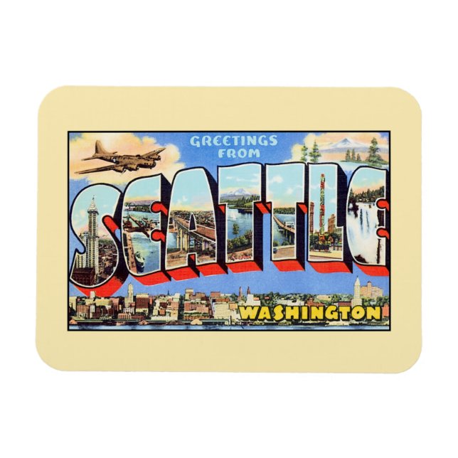 Vintage Grüße aus Seattle Magnet (Horizontal)