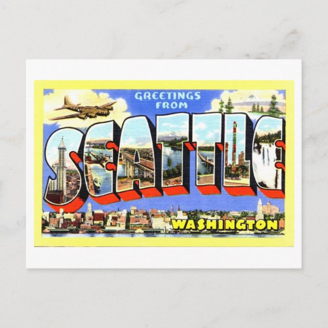 Vintage Grüße aus Seattle, Washington Postkarte (Vorderseite)