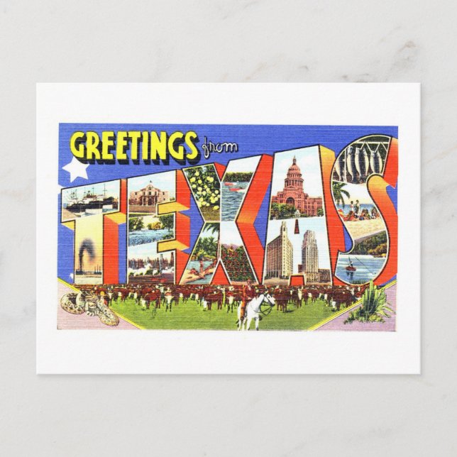 Vintage Grüße aus Texas Postkarte (Vorderseite)