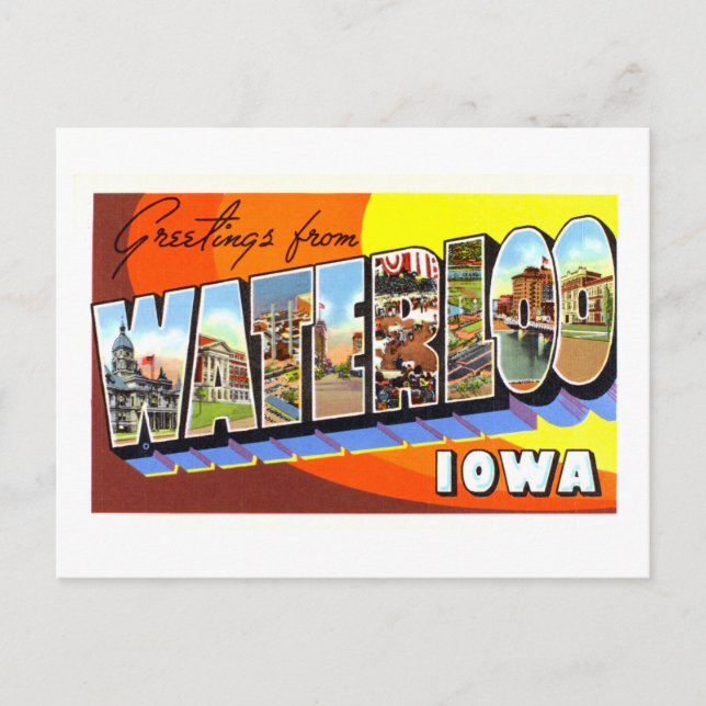 Vintage Grüße aus Waterloo, Iowa, Postkarte (Vorderseite)