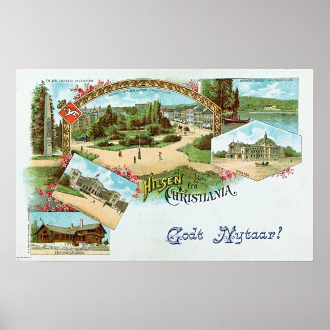 Vintage Grüße von Christiania Oslo Norwegen Poster (Vorne)