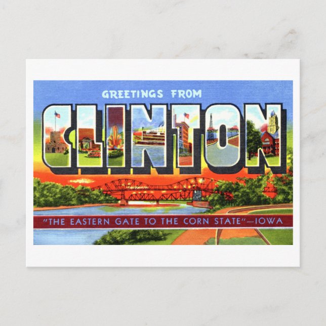 Vintage Grüße von Clinton, Iowa Postkarte (Vorderseite)