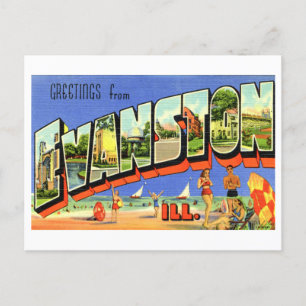 Vintage Grüße von Evanston, Illinois Postkarte