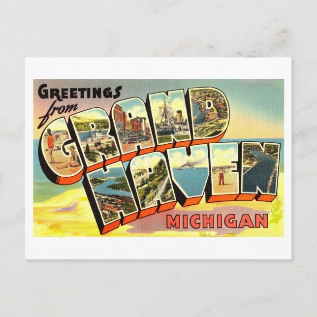 Vintage Grüße von Grand Haven, Michigan Postkarte (Vorderseite)