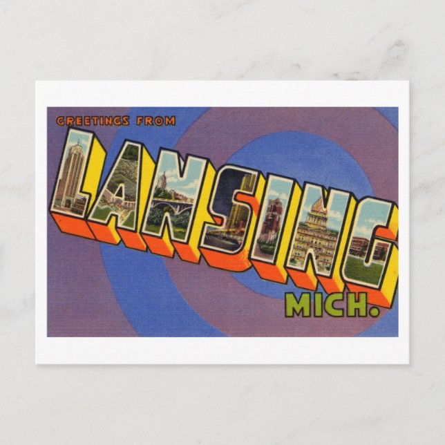 Vintage Grüße von Lansing, Michigan Postkarte (Vorderseite)