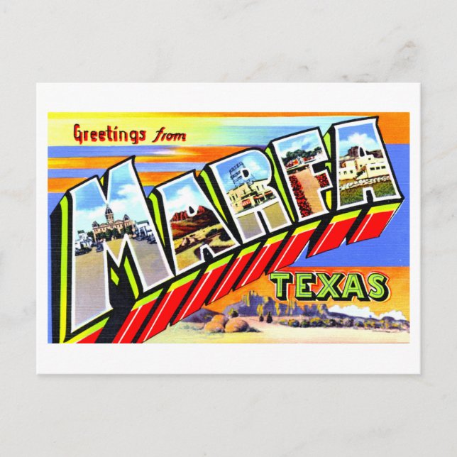 Vintage Grüße von Marfa, Texas, Postkarte (Vorderseite)
