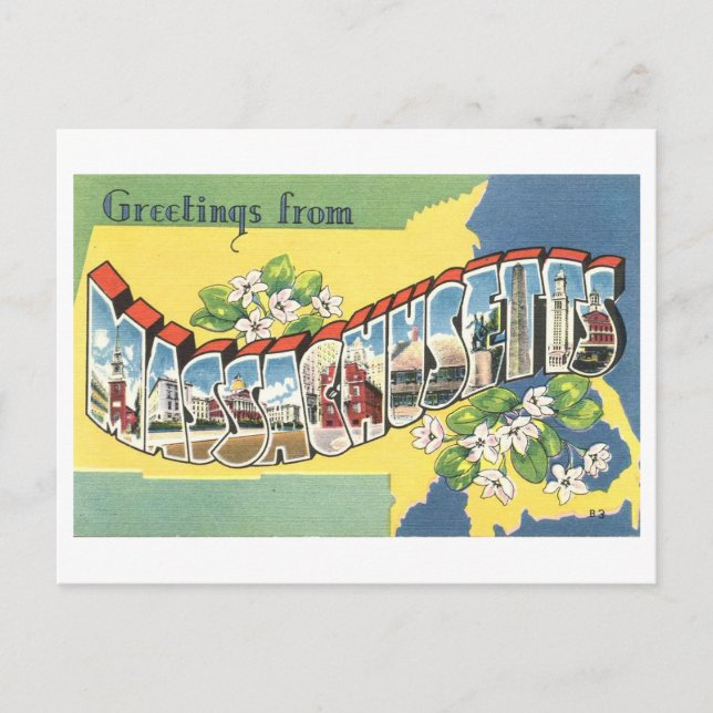 Vintage Grüße von Massachusetts Postkarte (Vorderseite)