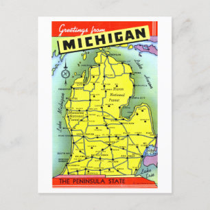 Vintage Grüße von Michigan Map Postcard Postkarte