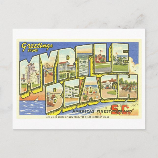 Vintage Grüße von Myrtle Beach, SC, Postkarte (Vorderseite)