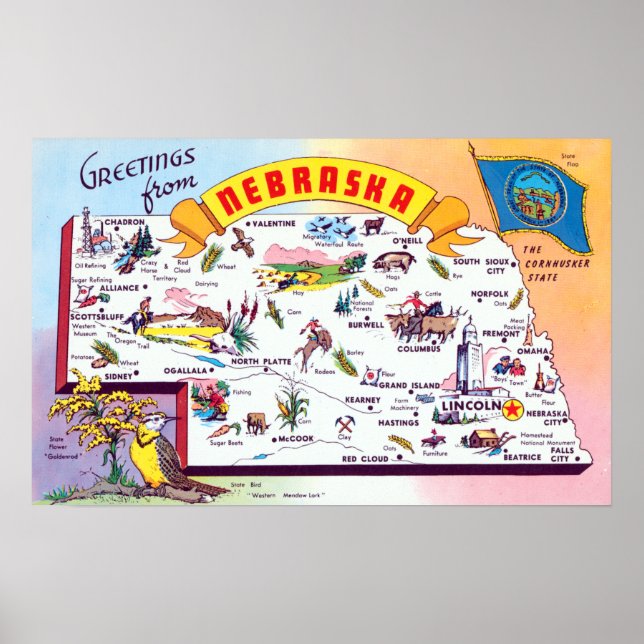 Vintage Grüße von Nebraska Reiseplakat Poster (Vorne)