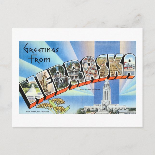 Vintage Grüße von Nebraska Reiseplakat Postkarte (Vorderseite)