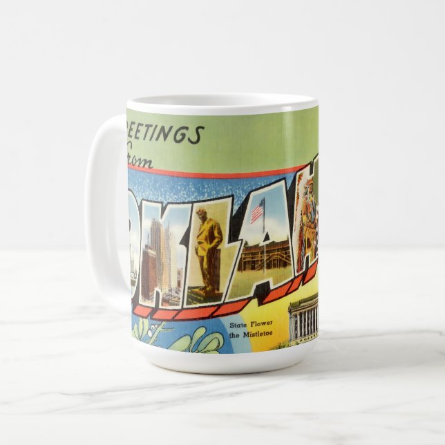 Vintage Grüße von Oklahoma Travel Kaffeetasse (Vorderseite Links)
