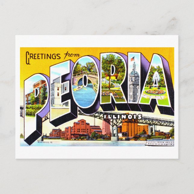Vintage Grüße von Peoria, Illinois, Postkarte (Vorderseite)