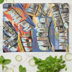 Vintage Grüße von ... Postkarten-Collage Geschirrtuch