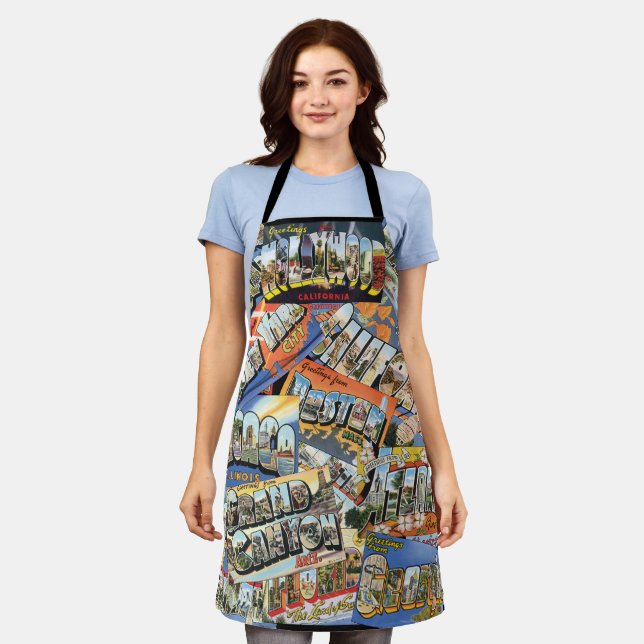 Vintage Grüße von ... Postkarten-Collage Schürze (Getragen)