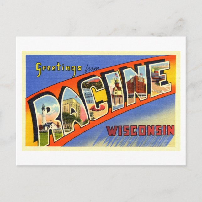 Vintage Grüße von Racine, Wisconsin Postkarte (Vorderseite)