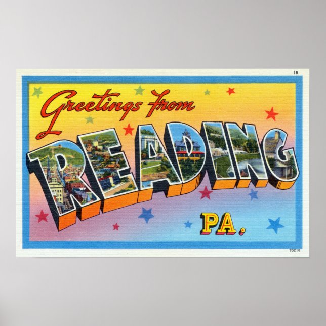 Vintage Grüße von Reading Pennsylvania Travel Poster (Vorne)