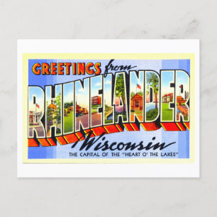 Vintage Grüße von Rhinelander, Wisconsin, Postkarte