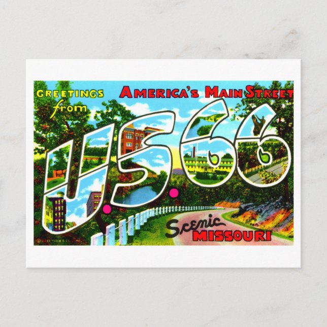 Vintage Grüße von Route 66 in Missouri Postkarte (Vorderseite)