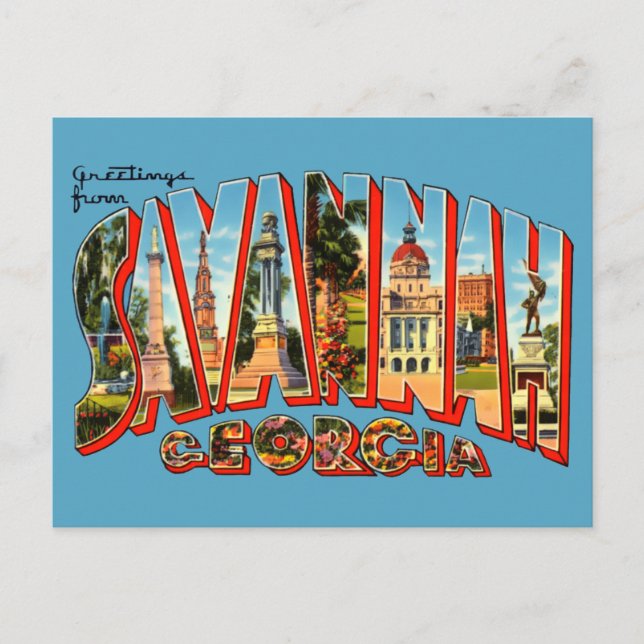 Vintage Grüße von Savannah Travel Postcard Postkarte (Vorderseite)