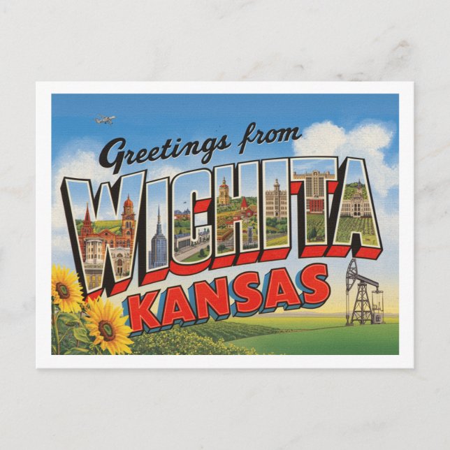 Vintage "Grüße von Wichita, Kansas" Postkarte (Vorderseite)