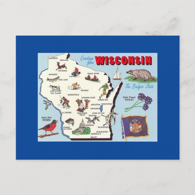 Vintage Grüße von Wisconsin Postcard Postkarte (Vorderseite)
