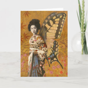 Vintage Grußkarte mit geflügelter Geisha Karte