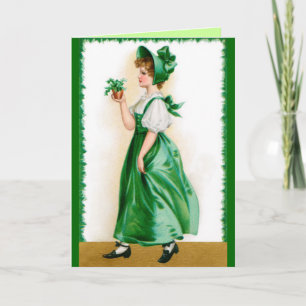 Vintage Grußkarte St. Patricks - süßes Mädchen Karte
