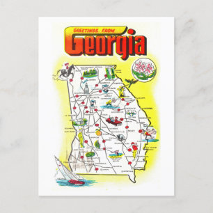 Vintage Grußworte aus Georgia Map Postcard Postkarte