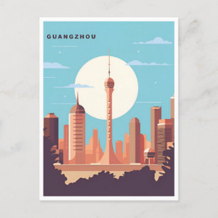 Vintage Guangzhou China chinesische Reise Aquarell Postkarte