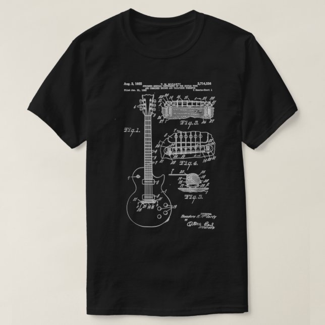 Vintage Guitar Patent Blueprint Art T-Shirt (Design vorne)