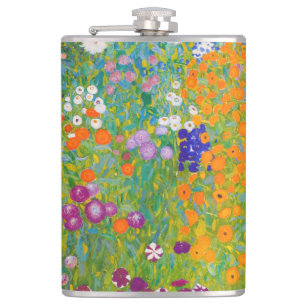 Vintage-Gustav-Klimt-Häuslicher-Garten-Blumenkunst Flachmann