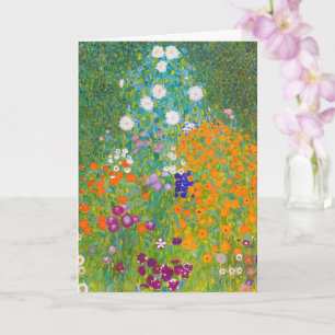 Vintage-Gustav-Klimt-Häuslicher-Garten-Blumenkunst Karte