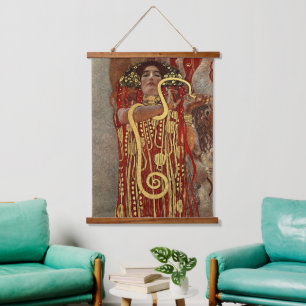 Vintage Gustav Klimt Hygieia Medizin Art Nouveau Wandteppich Mit Holzrahmen
