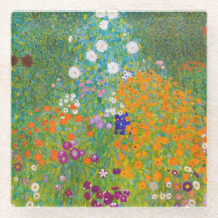 Vintage-Gustav-Klimt-Landhausgarten-Blumenkunst Glasuntersetzer