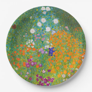 Vintage-Gustav-Klimt-Landhausgarten-Blumenkunst Pappteller